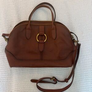 Frye Cognac Brown Leather Domed Ring Bag Very Good Used Condition